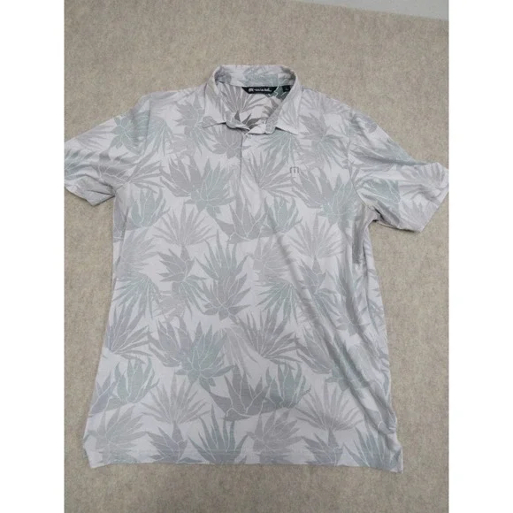 Travis Mathew Mens Gray Green Tropical Leaf Golf Polo Shirt 1MW520 Size L - Picture 2 of 8